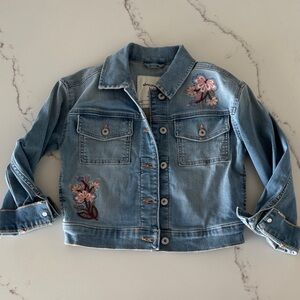abercrombie kids Light Blue Denim Jacket with Pink Floral Embroidery size 7-8